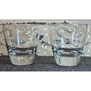 Pair of Weighted Clear Glass Whiskey Tumblers Low Ball Drinking Glasses
